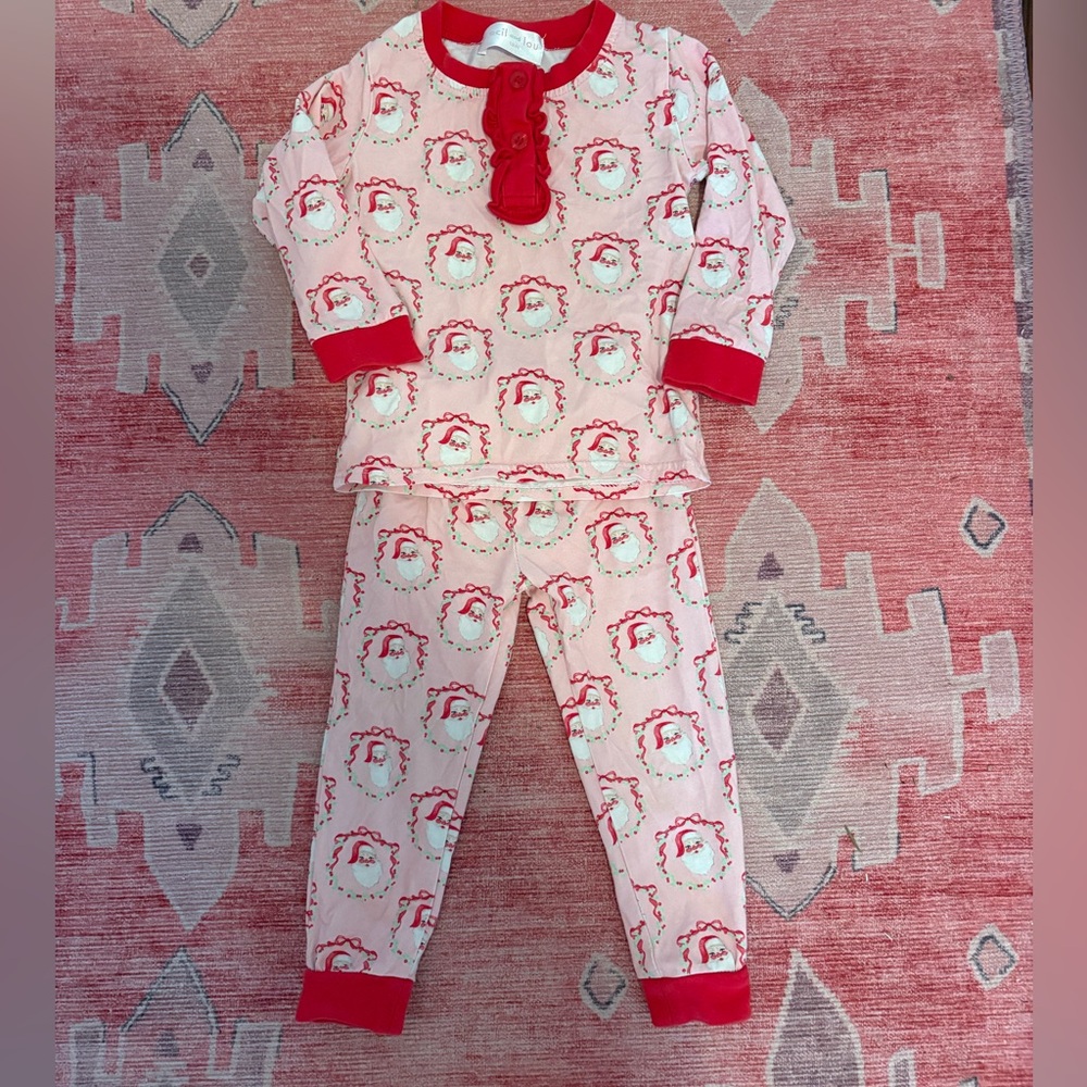 Cecil and Lou Pink and Red Santa Christmas Pajamas 18M